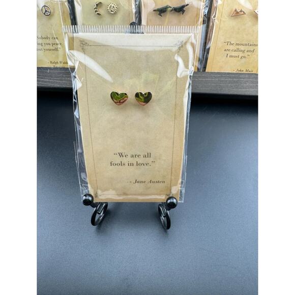 Bookish Quote Earrings - Gold Heart Jane Austen - Picture 1 of 3